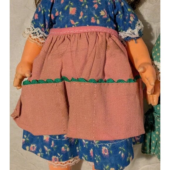 2 Vtg Dolls Rooted Eyelashes Hong Kong Blonde Brunette Cottagecore TLC 9" Set Of - Picture 6 of 14